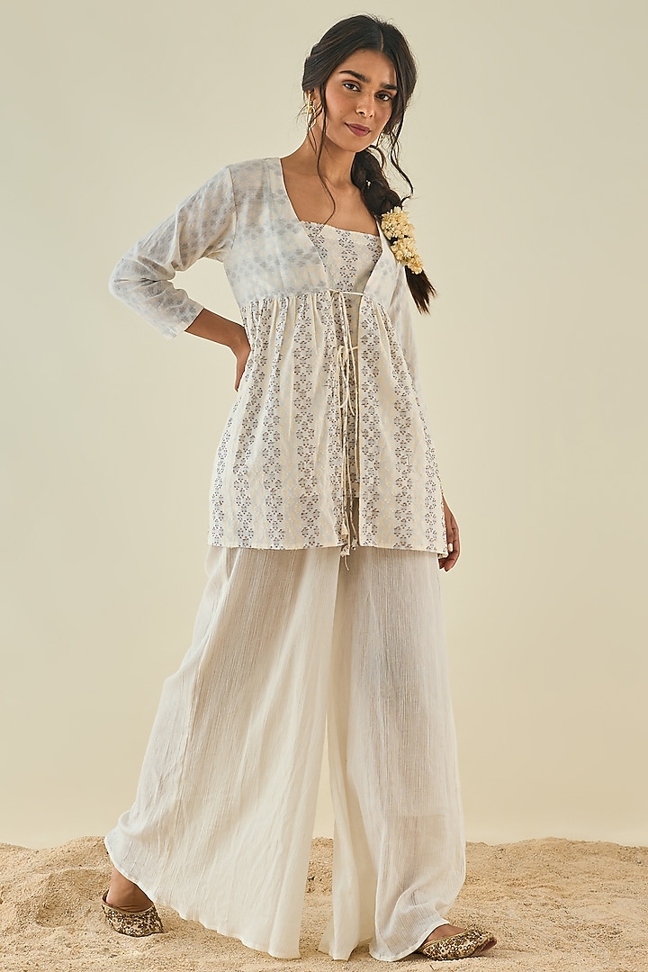 White Pure Cotton Sharara Set by Lahario at Pernia's Pop Up Shop