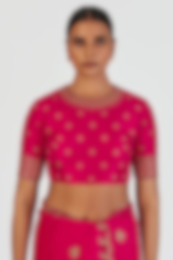 Red Fine Handwoven Silk Marodi Embroidered Blouse by Lajjoo c at Pernia's Pop Up Shop