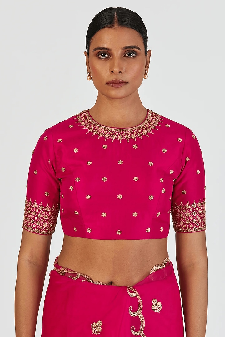 Red Fine Handwoven Silk Marodi Embroidered Blouse by Lajjoo c at Pernia's Pop Up Shop