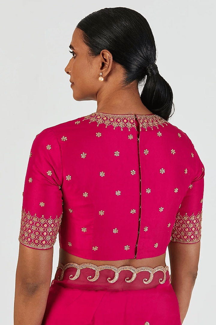 Red Fine Handwoven Silk Marodi Embroidered Blouse by Lajjoo c at Pernia's Pop Up Shop
