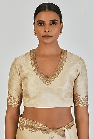 Ivory Banarasi Silk Marodi Embroidered Blouse by Lajjoo c