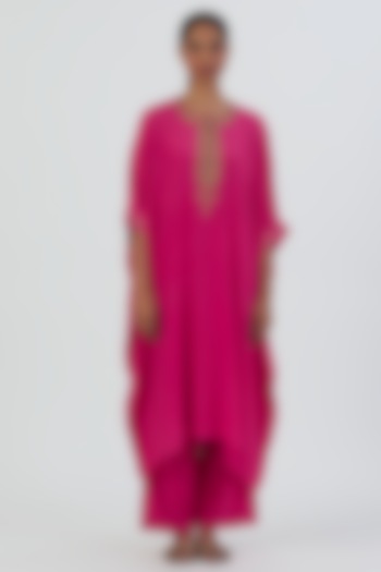 Fuchsia Crepe Kaftan Set by Lajjoo C at Pernia's Pop Up Shop