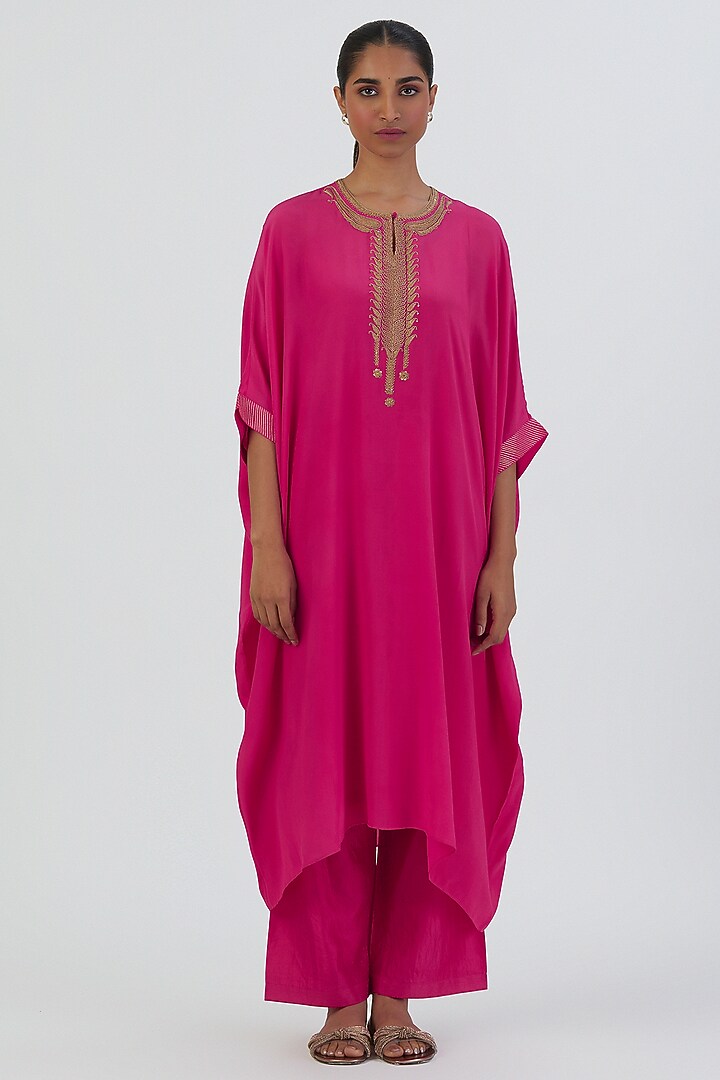 Fuchsia Crepe Kaftan Set by Lajjoo C at Pernia's Pop Up Shop