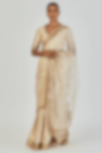 Ivory Organza & Silk Marodi Embroidered Wedding Saree by Lajjoo c at Pernia's Pop Up Shop