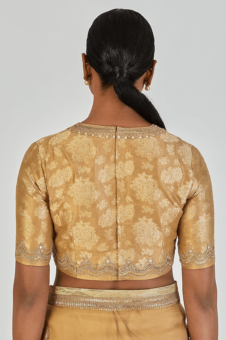 Gold-Yellow Banarasi Silk Marodi Embroidered Blouse by Lajjoo c at Pernia's Pop Up Shop
