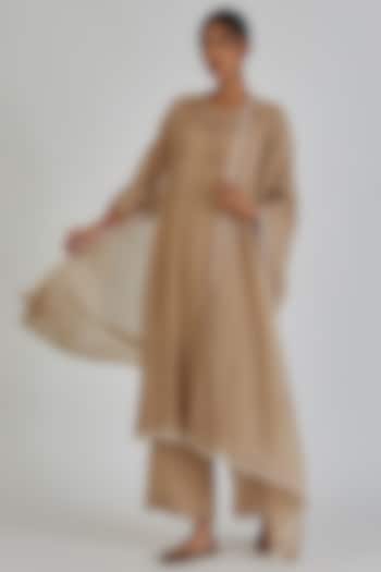 Beige Chanderi Silk Block Printed Dupatta by Lajjoo c at Pernia's Pop Up Shop