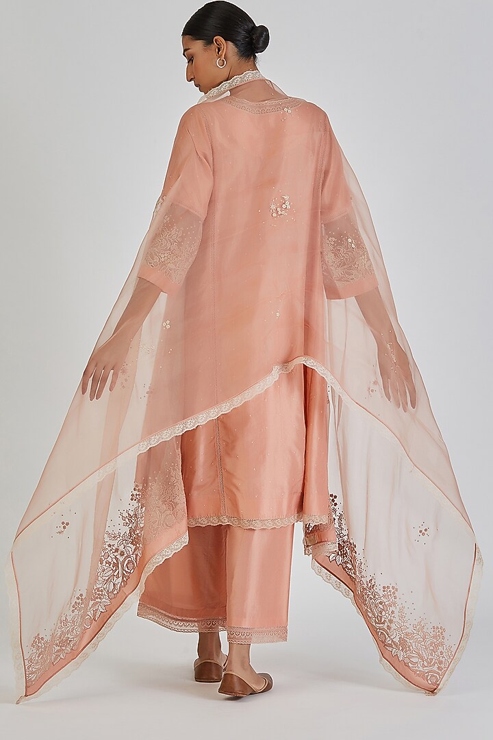 Peach Sheer Organza Resham Embroidered Dupatta by Lajjoo c at Pernia's Pop Up Shop