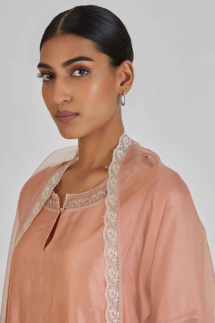 Peach Sheer Organza Resham Embroidered Dupatta by Lajjoo c at Pernia's Pop Up Shop
