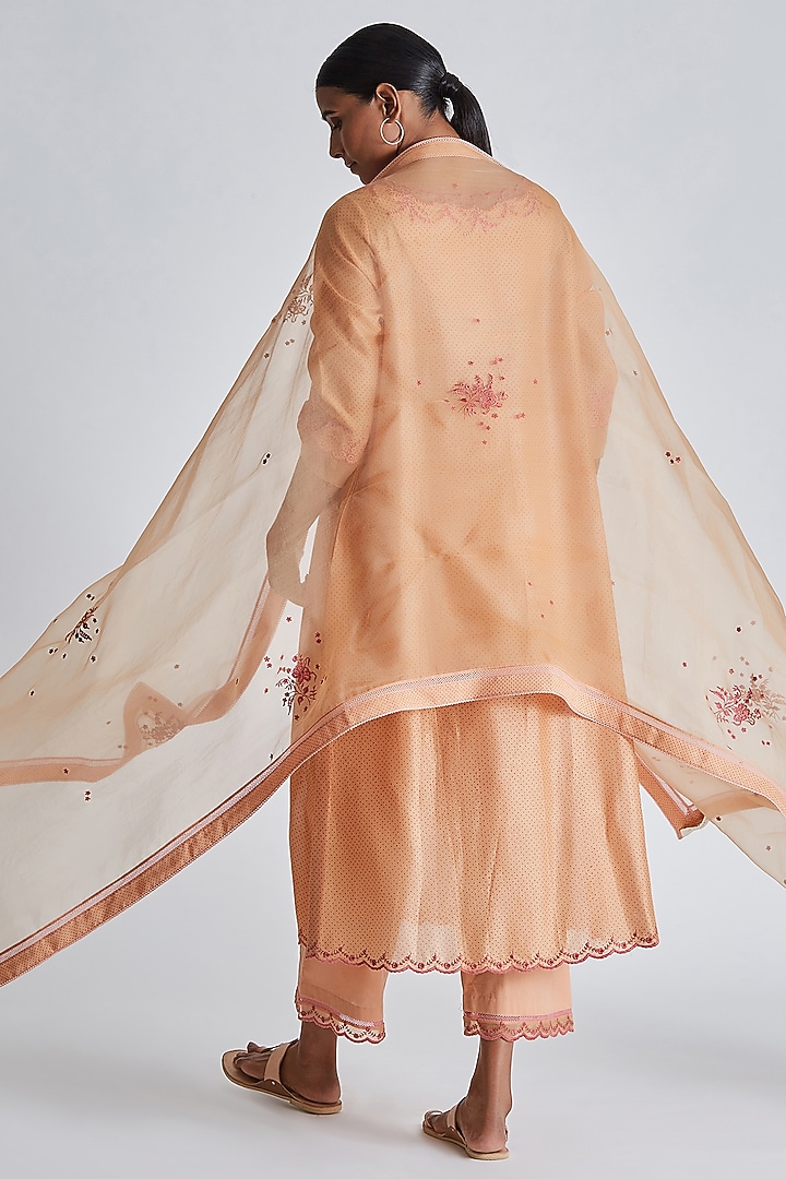 Peach Sheer Organza Resham Embroidered Handcrafted Dupatta by Lajjoo c at Pernia's Pop Up Shop