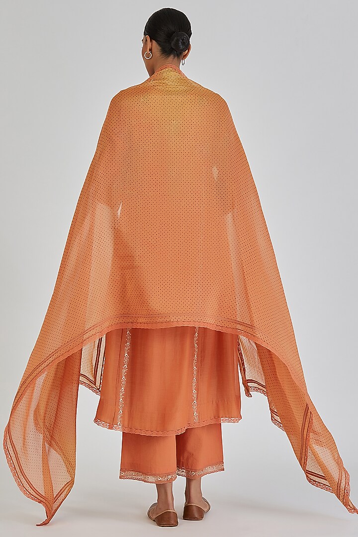 Rust Orange Chanderi Silk Block Printed Dupatta by Lajjoo c at Pernia's Pop Up Shop