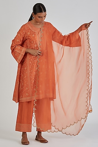 Orange Sheer Organza Dupatta by Lajjoo c