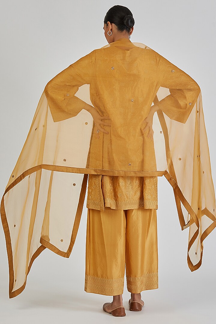 Light Orange Sheer Organza Boota Work Dupatta by Lajjoo c at Pernia's Pop Up Shop