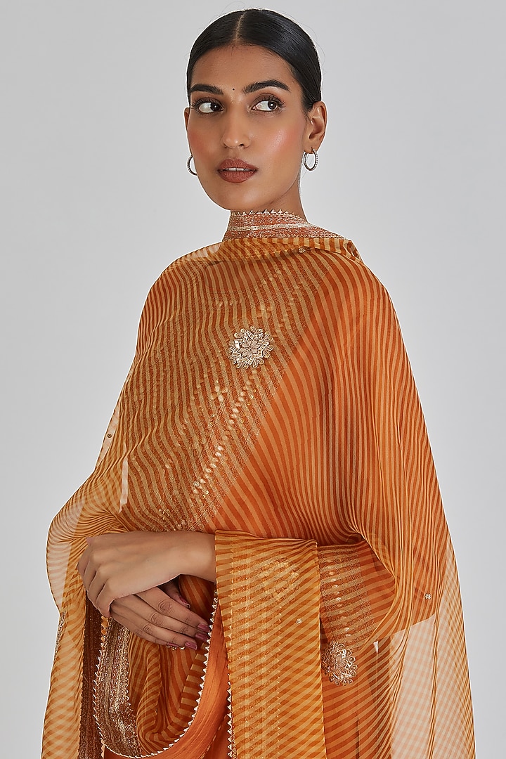 Orange Sheer Organza Zardosi Leheriya Dupatta by Lajjoo c at Pernia's Pop Up Shop