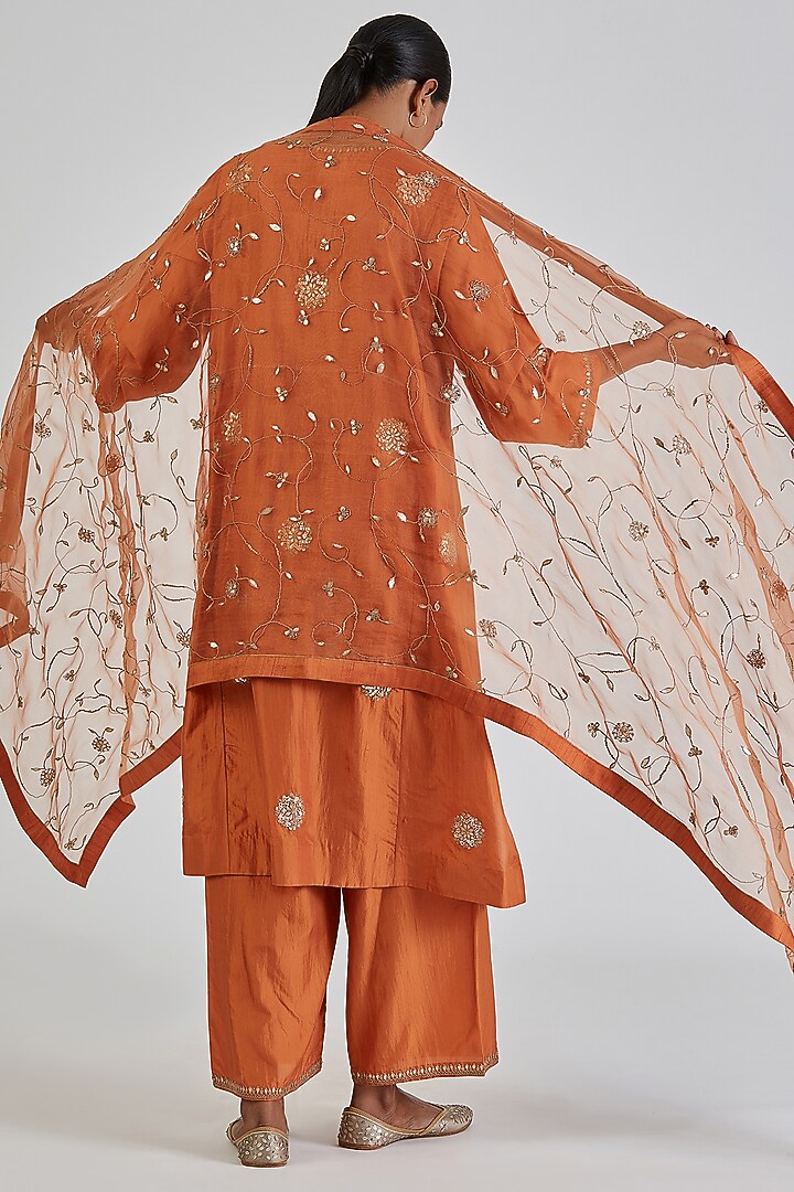 Orange Sheer Organza Kasab Gota Embroidered Dupatta by Lajjoo c at Pernia's Pop Up Shop
