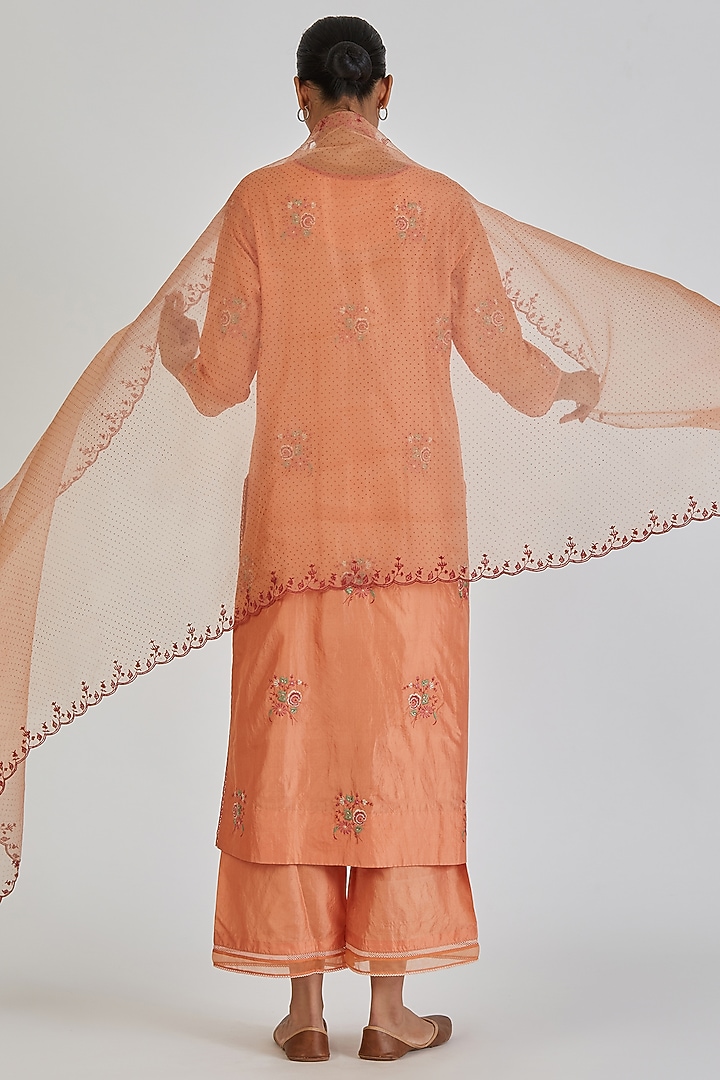Peach Sheer Organza Resham Dupatta by Lajjoo c at Pernia's Pop Up Shop