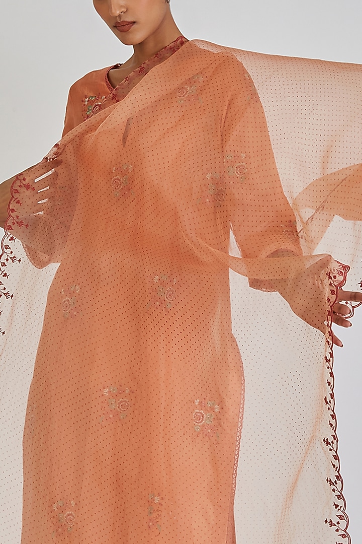 Peach Sheer Organza Resham Dupatta by Lajjoo c at Pernia's Pop Up Shop