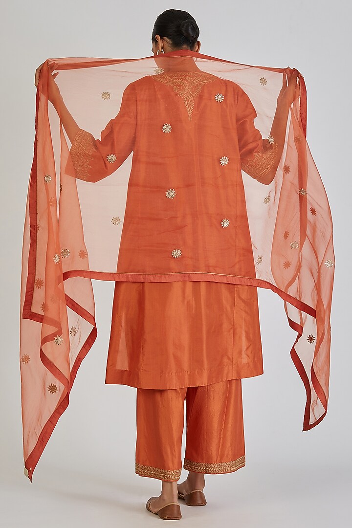 Orange Chanderi Silk Zardosi Dupatta by Lajjoo c at Pernia's Pop Up Shop