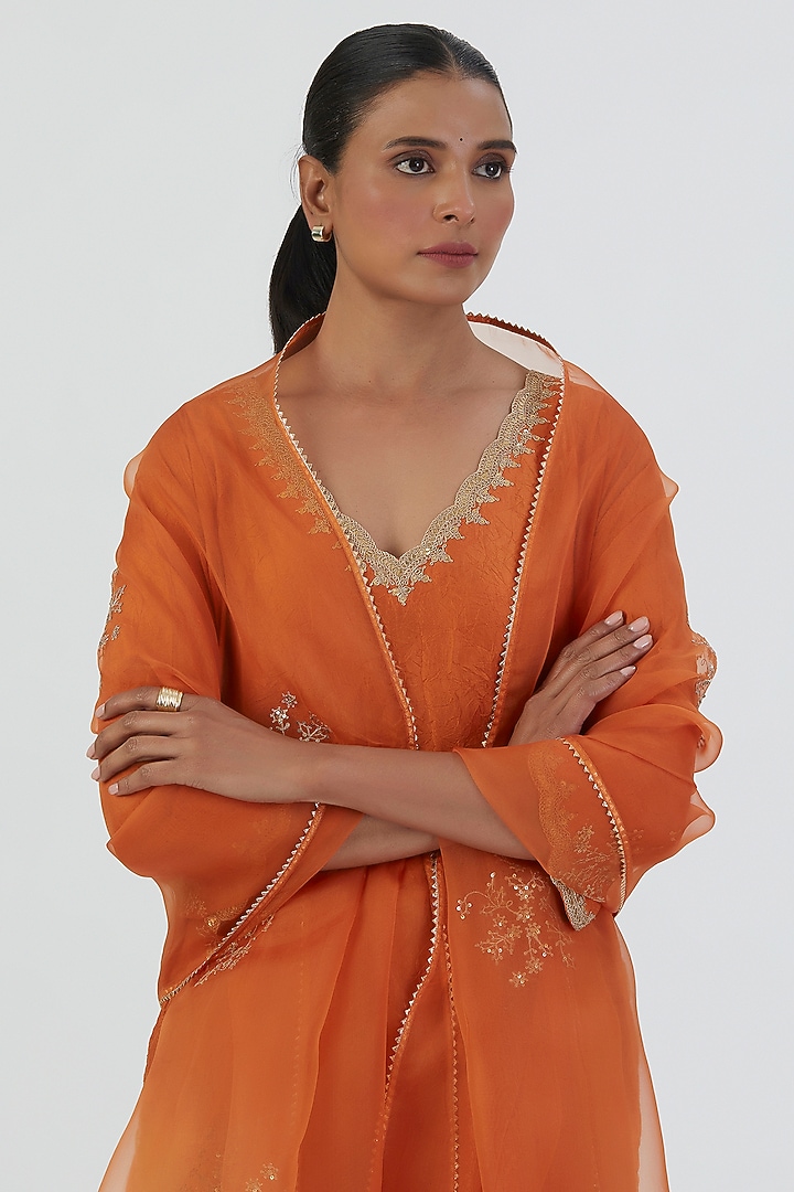 Orange Organza Dupatta by Lajjoo C at Pernia's Pop Up Shop