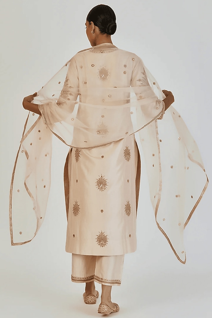 Ivory Sheer Organza Gold Embroidered Dupatta by Lajjoo C at Pernia's Pop Up Shop