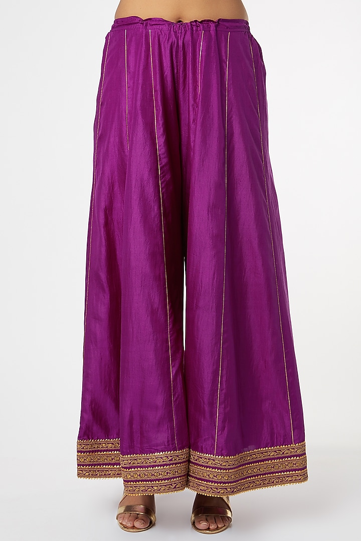 Purple Silk Embroidered Kurta Set by Lajjoo C at Pernia's Pop Up Shop