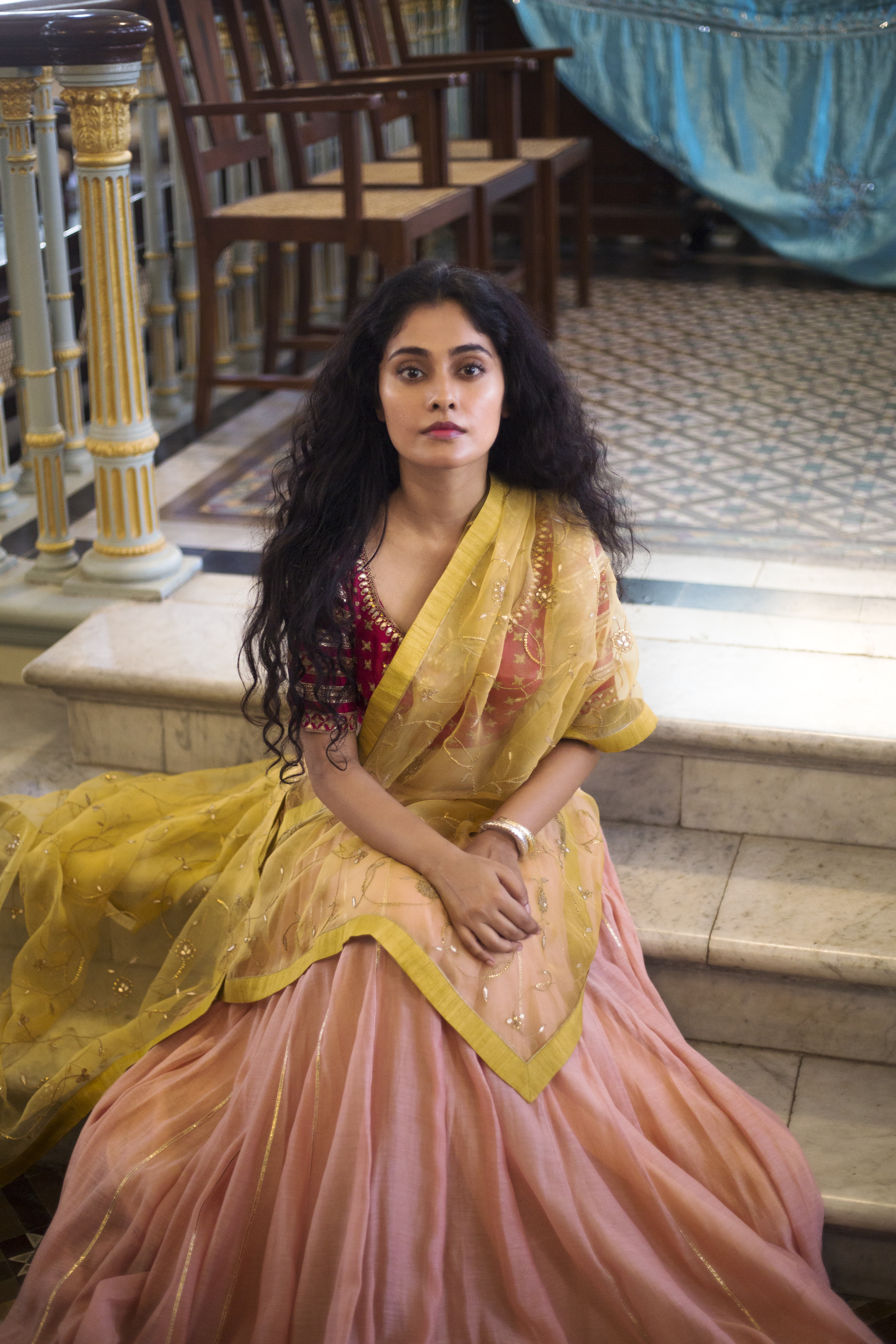 Yellow Jaal Embroidered Dupatta by Lajjoo C at Pernia's Pop Up Shop
