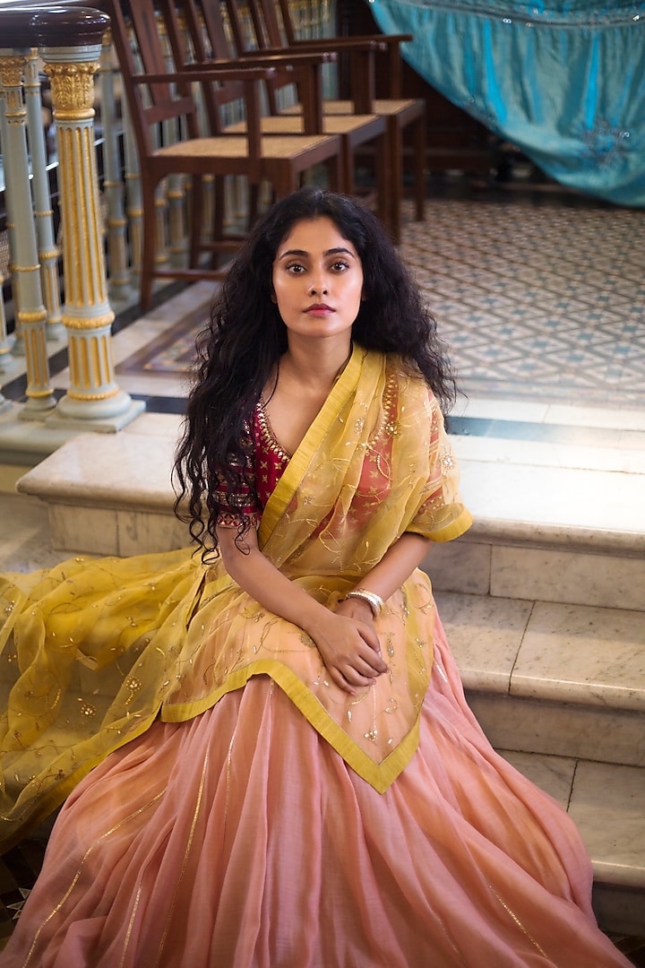 Yellow Jaal Embroidered Dupatta by Lajjoo C at Pernia's Pop Up Shop
