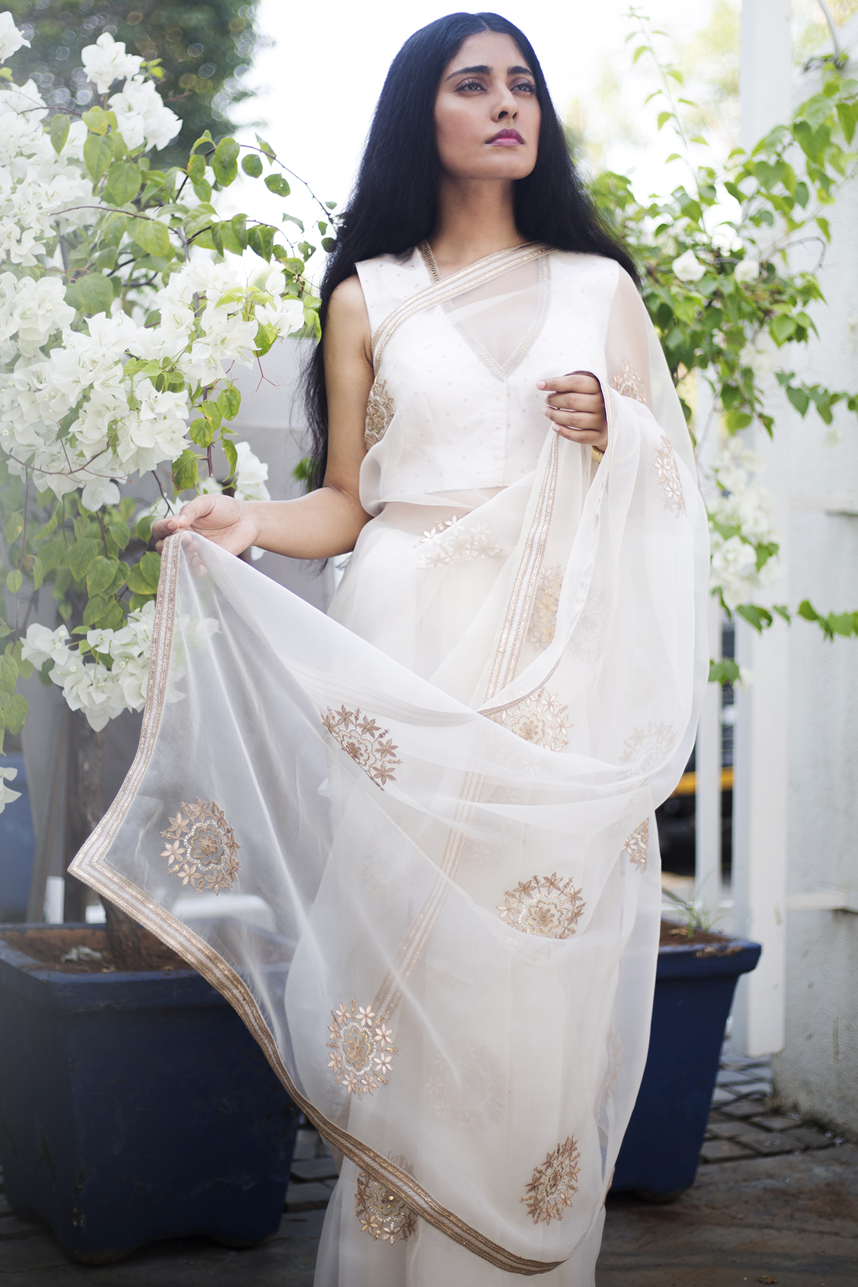 White Embroidered Blouse by Lajjoo C at Pernia's Pop Up Shop