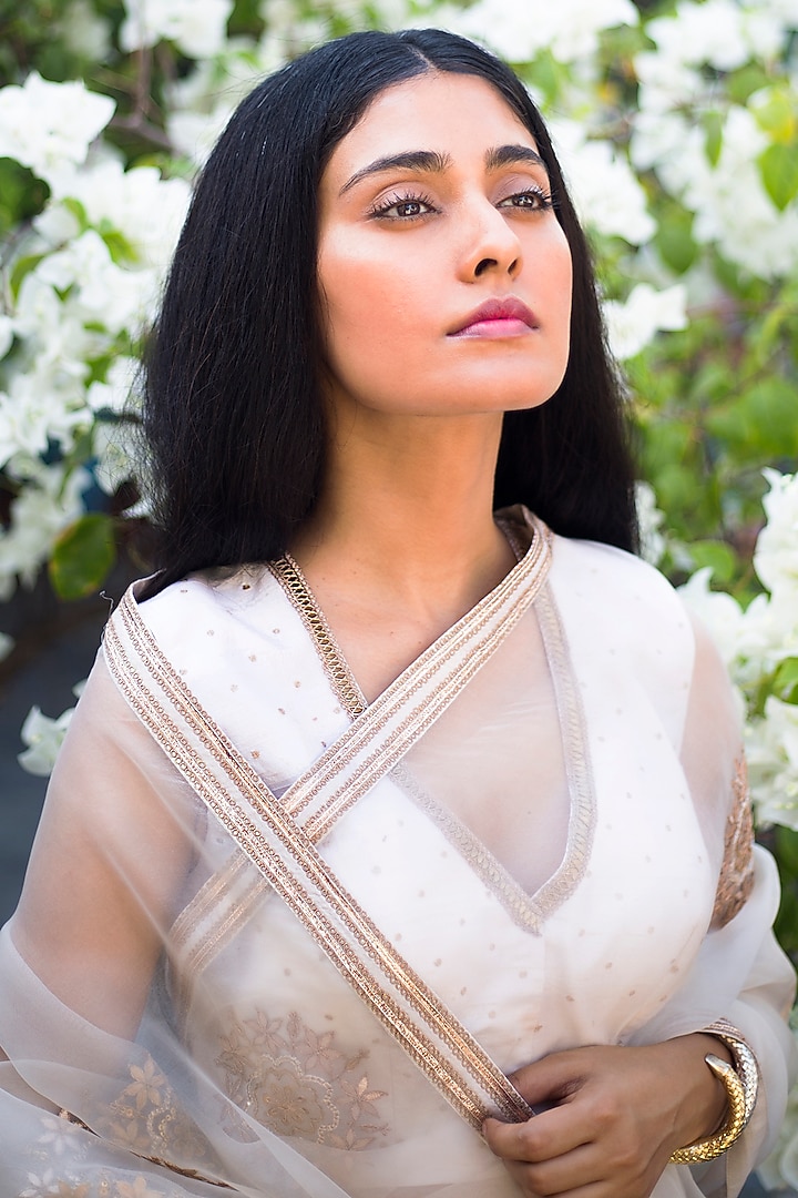 White Embroidered Blouse by Lajjoo C at Pernia's Pop Up Shop