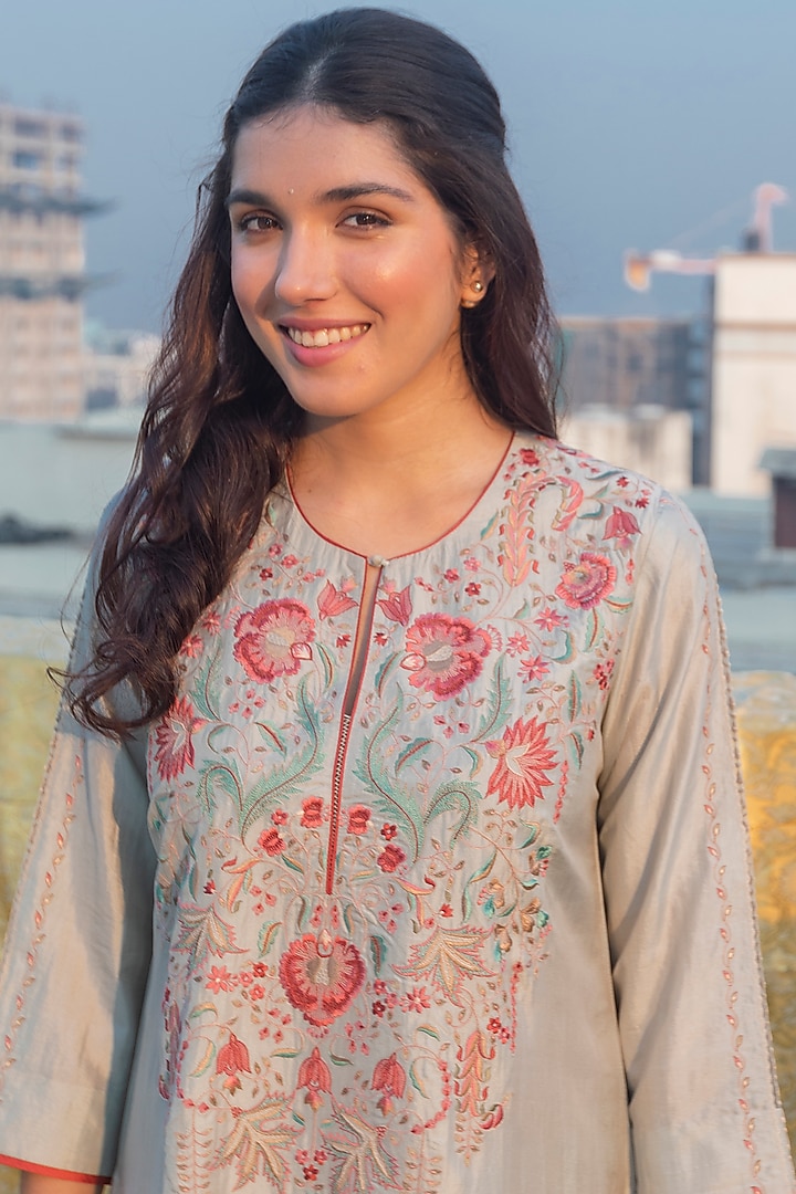 Sky Blue Embroidered Kurta Set by Lajjoo C at Pernia's Pop Up Shop