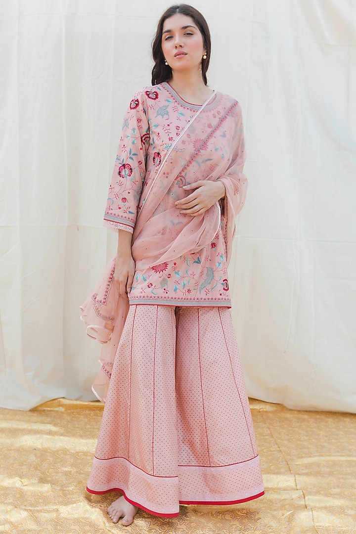 Blush Pink Embroidered Sharara Set by Lajjoo C