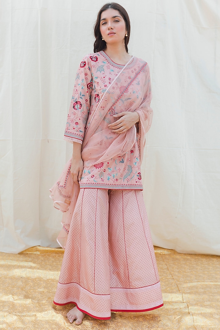 Blush Pink Embroidered Wedding Sharara Set by Lajjoo C at Pernia's Pop Up Shop