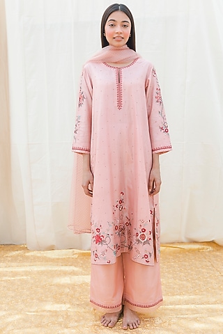 Pink Dotted Dupatta by Lajjoo C