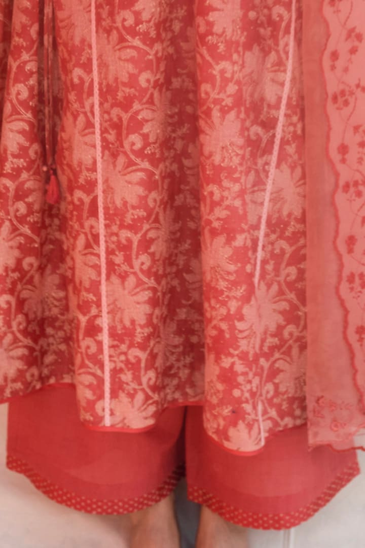 Dull Red Printed Long Kurta Set by Lajjoo C at Pernia's Pop Up Shop