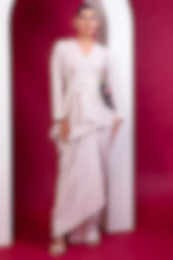 Beige Chanderi Draped Skirt Set by Label Kaleido at Pernia's Pop Up Shop