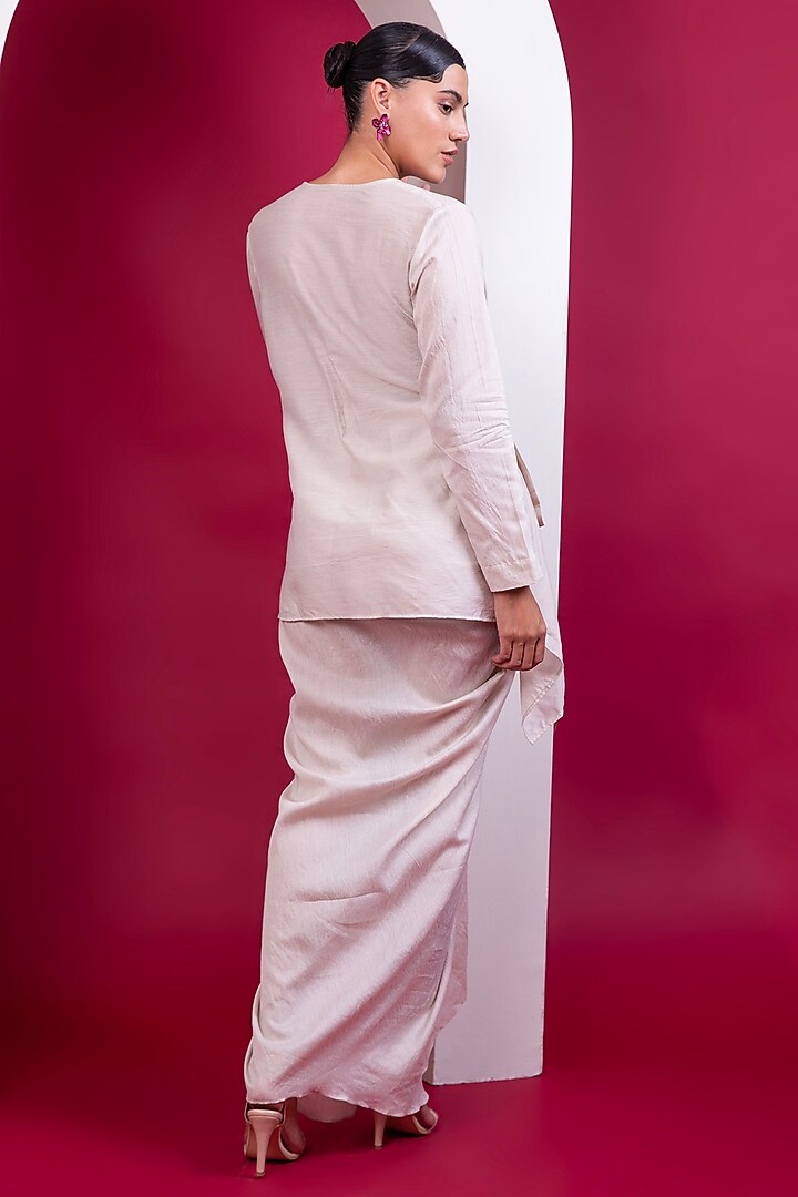Beige Chanderi Draped Skirt Set by Label Kaleido at Pernia's Pop Up Shop