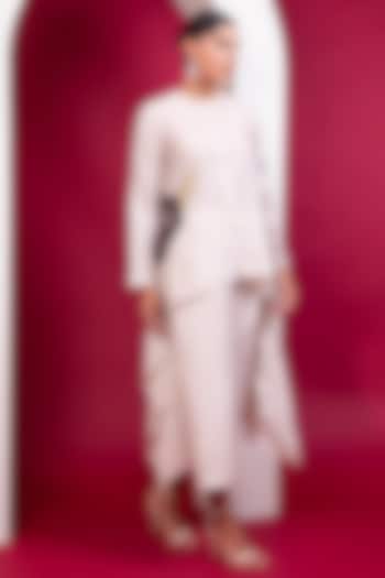 Beige Chanderi Embroidered Co-Ord Set by Label Kaleido at Pernia's Pop Up Shop