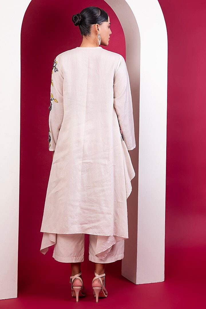 Beige Chanderi Embroidered Co-Ord Set by Label Kaleido at Pernia's Pop Up Shop
