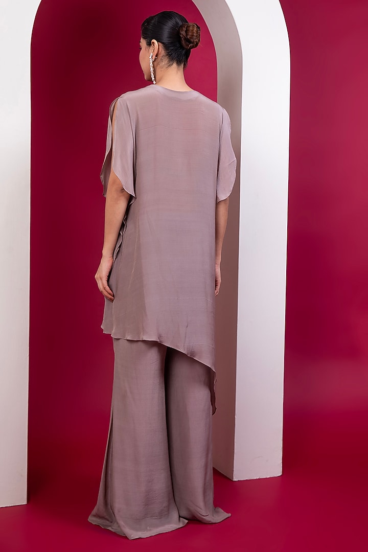 Greige Viscose Crepe Embroidered Kaftan Set by Label Kaleido at Pernia's Pop Up Shop