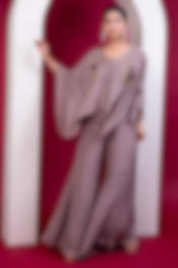 Greige Viscose Crepe Embroidered Kaftan Set by Label Kaleido at Pernia's Pop Up Shop