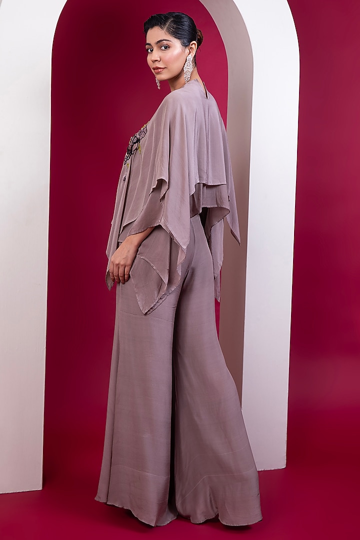 Greige Viscose Crepe Embroidered Kaftan Set by Label Kaleido at Pernia's Pop Up Shop