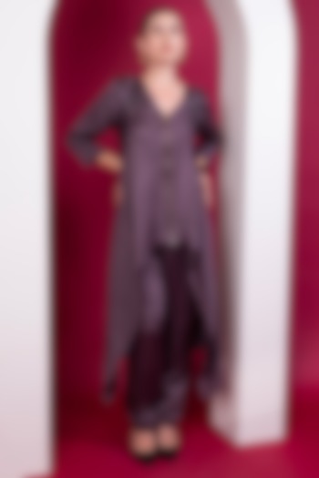 Plum Linen Satin Embroidered Tunic Set by Label Kaleido at Pernia's Pop Up Shop