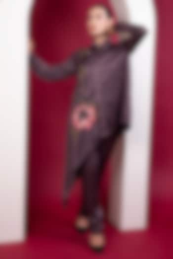 Plum Linen Satin Embroidered Co-Ord Set by Label Kaleido at Pernia's Pop Up Shop