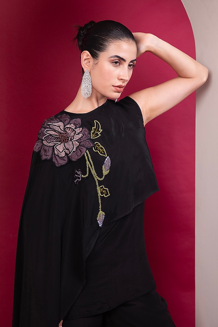 Black Viscose Crepe Embroidered Co-Ord Set by Label Kaleido at Pernia's Pop Up Shop