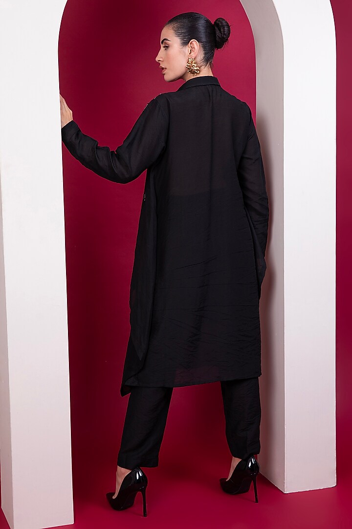 Black Chanderi Embroidered Co-Ord Set by Label Kaleido at Pernia's Pop Up Shop