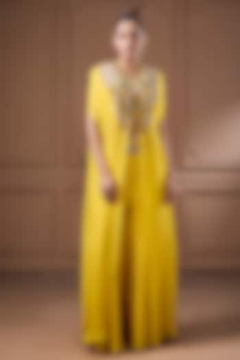 Yellow Tissue Embellished Cape Set by Label Kaleido at Pernia's Pop Up Shop