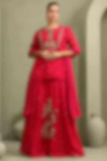 Rani Pinkk Viscose Organza Embroidered Wedding Lehenga Set by Label Kaleido at Pernia's Pop Up Shop