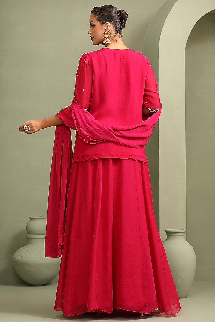 Rani Pinkk Viscose Organza Embroidered Wedding Lehenga Set by Label Kaleido at Pernia's Pop Up Shop