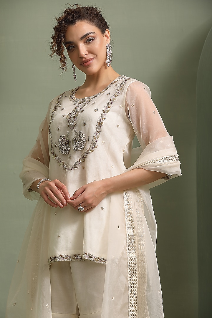 Ivory Organza Party Wear Sharara Set by Label Kaleido at Pernia's Pop Up Shop