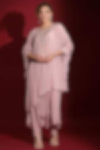 Lavender Viscose Organza Embellished Kaftan Set by Label Kaleido at Pernia's Pop Up Shop