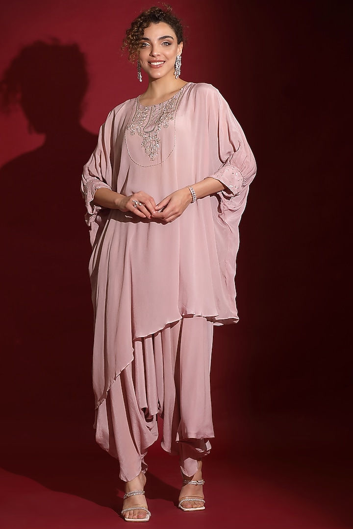 Lavender Viscose Organza Embellished Kaftan Set by Label Kaleido at Pernia's Pop Up Shop